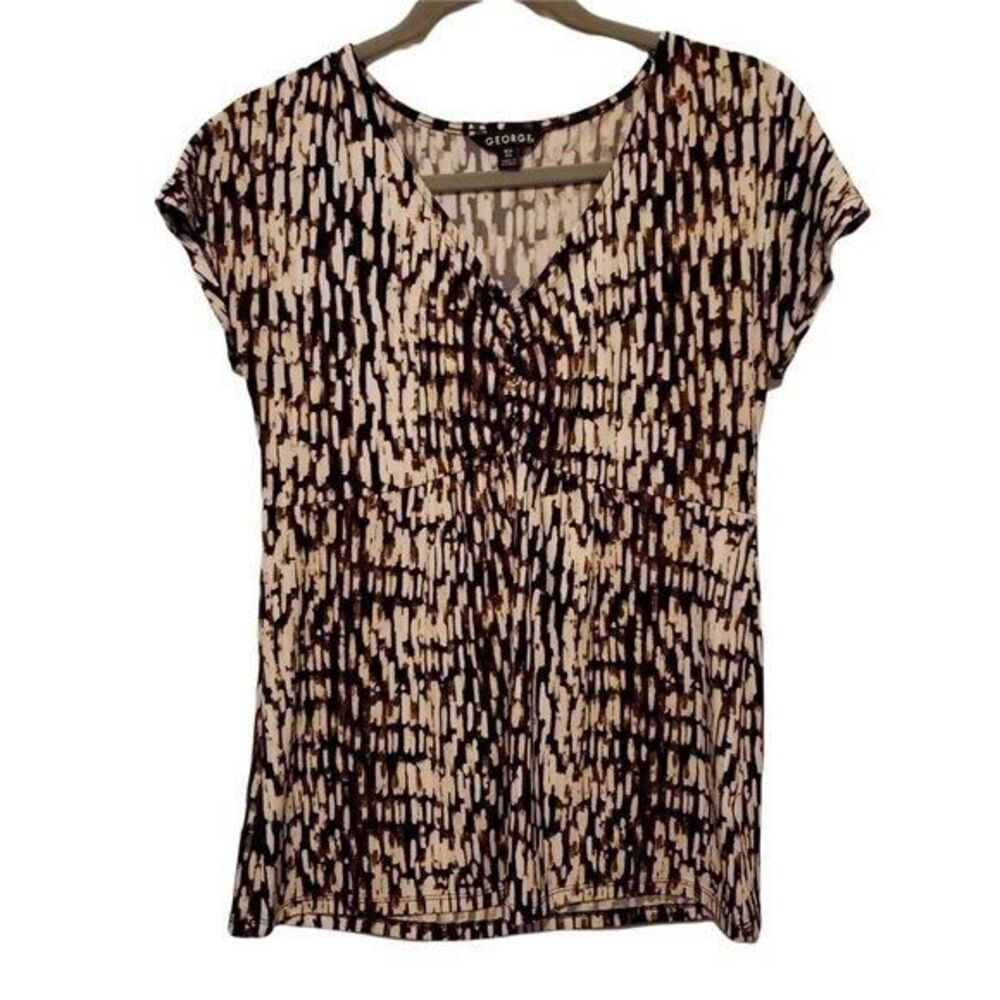 George Womens Sz S Black White Geometric Cap Sleeve Blouse Shirt